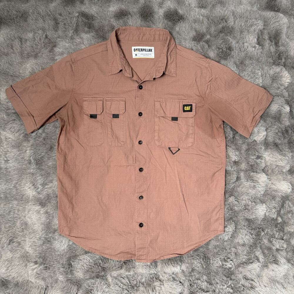 CAT Utility Short Sleeve Beige Shirt Size Medium